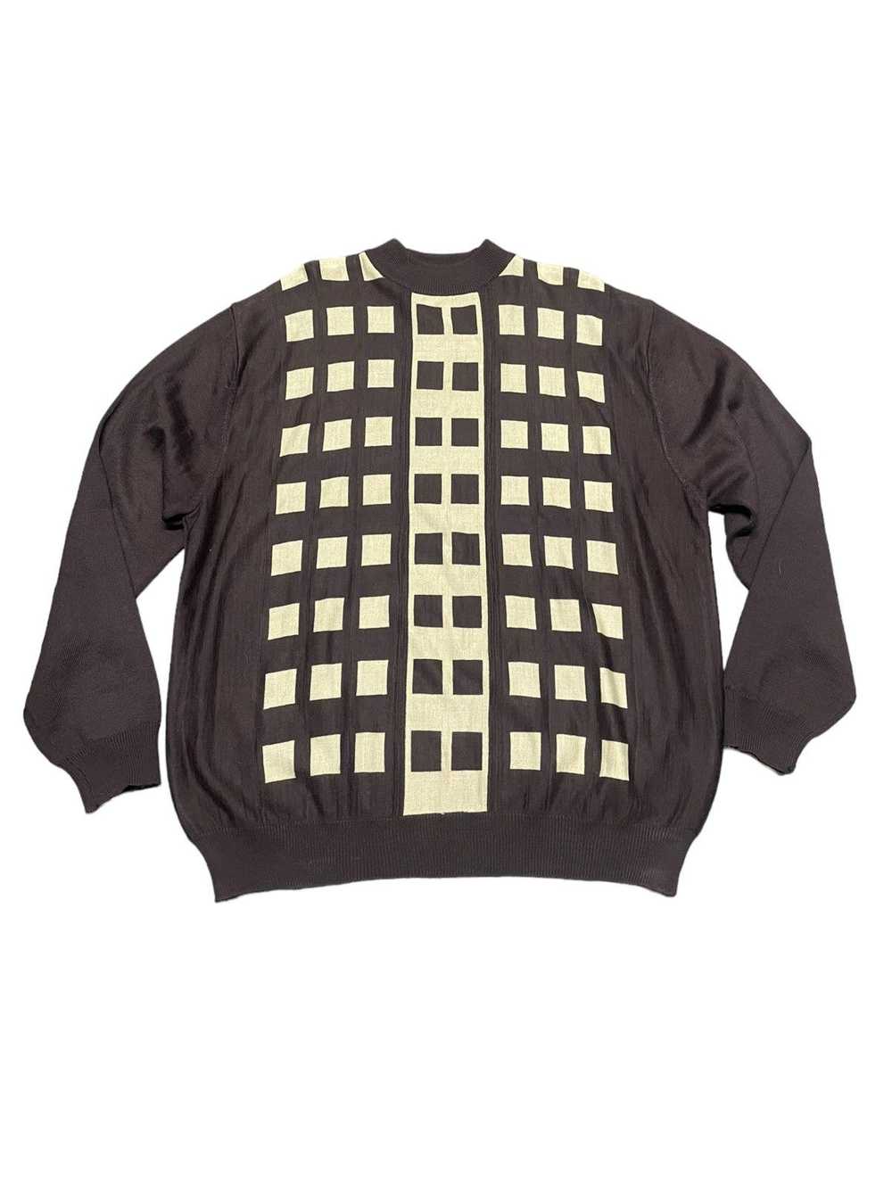 Streetwear × Vintage VTG Brown Checkered Wool Swe… - image 1