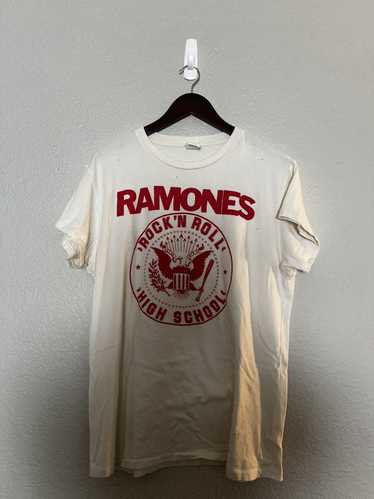 MadeWorn RAMONES ROCK N ROLL HIGH WHITE TEXT CREW 