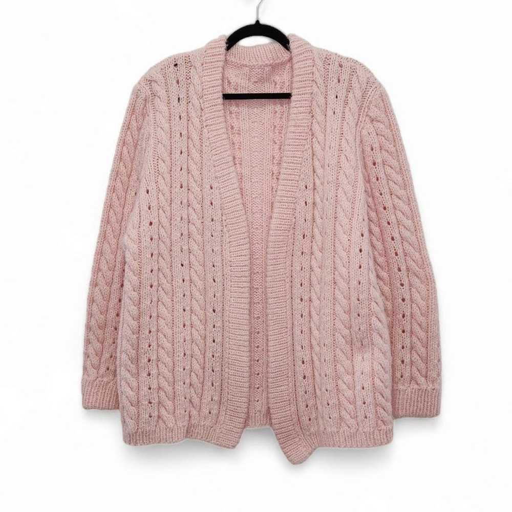 Vintage Handmade Grandma Cardigan Sweater Pink Ca… - image 1