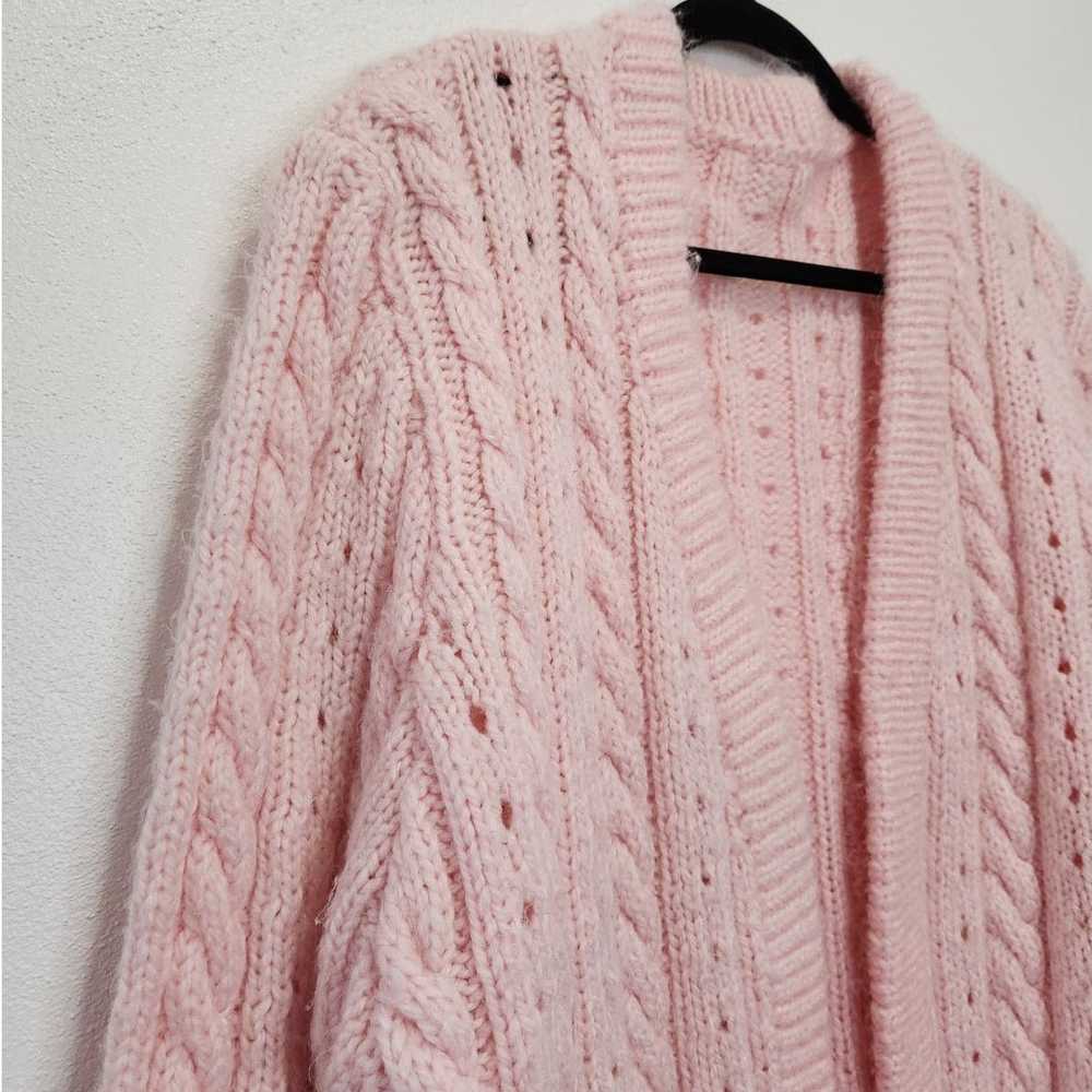 Vintage Handmade Grandma Cardigan Sweater Pink Ca… - image 2