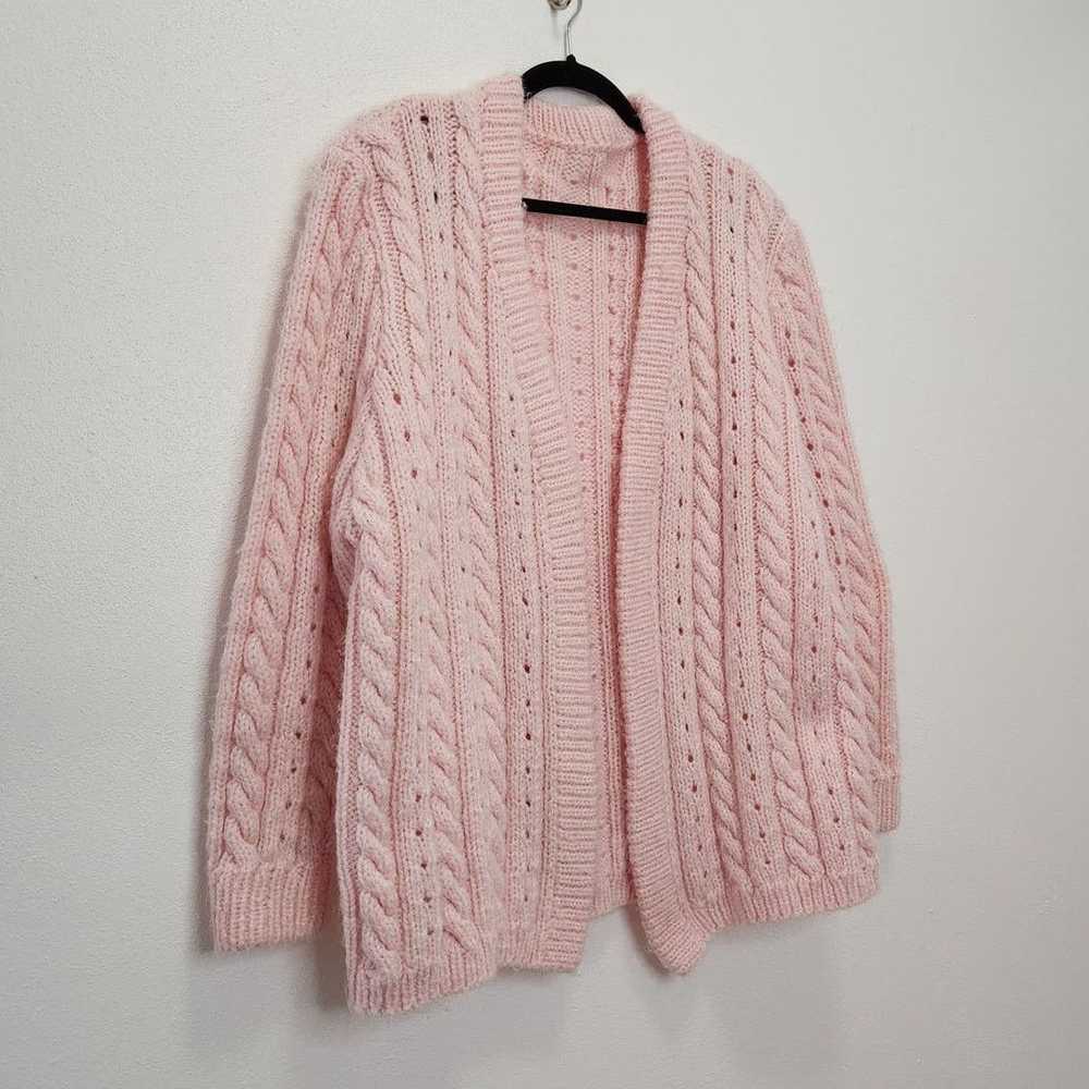 Vintage Handmade Grandma Cardigan Sweater Pink Ca… - image 3