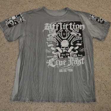 Affliction Shirt Mens Medium Gray Distressed Gothi