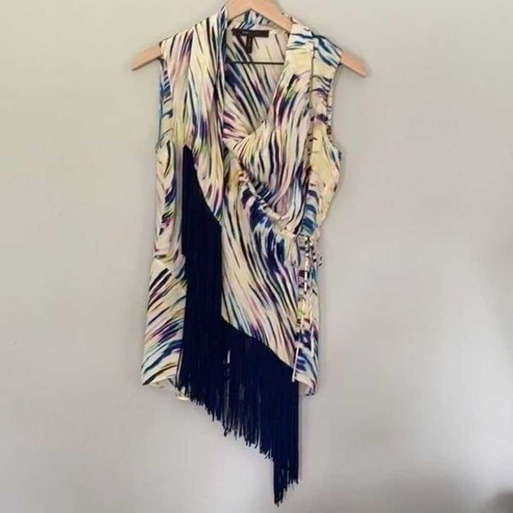 BCBGMaxAzria Small Silk Swing Fringe Colorful Abs… - image 1