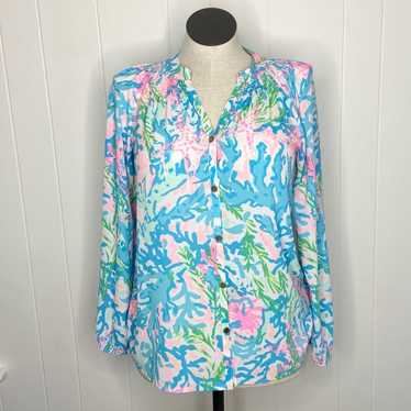 Lilly Pulitzer Elsa Top Button Down Multi Coral B… - image 1