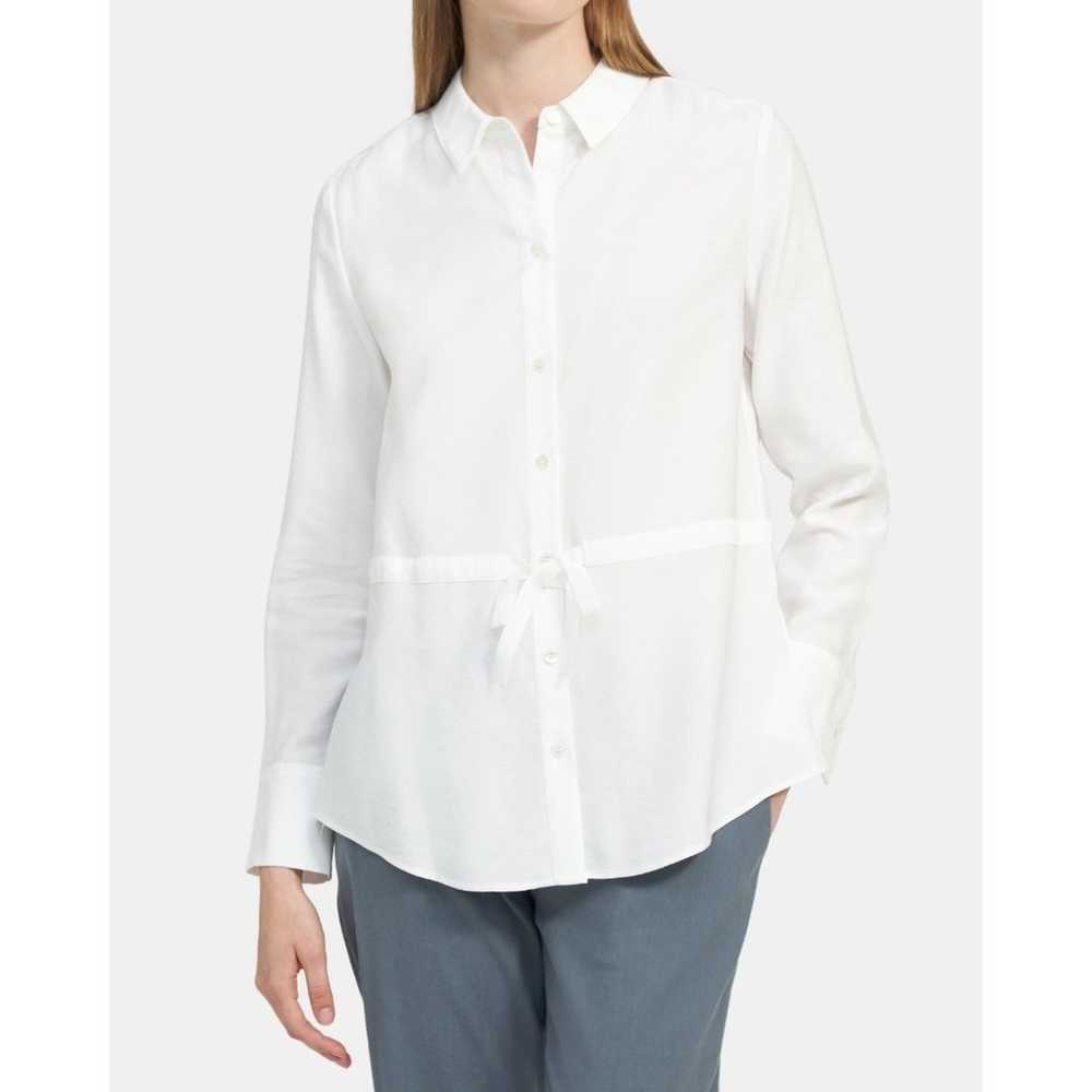 Theory Tied Button Down In Twill - White M - image 2