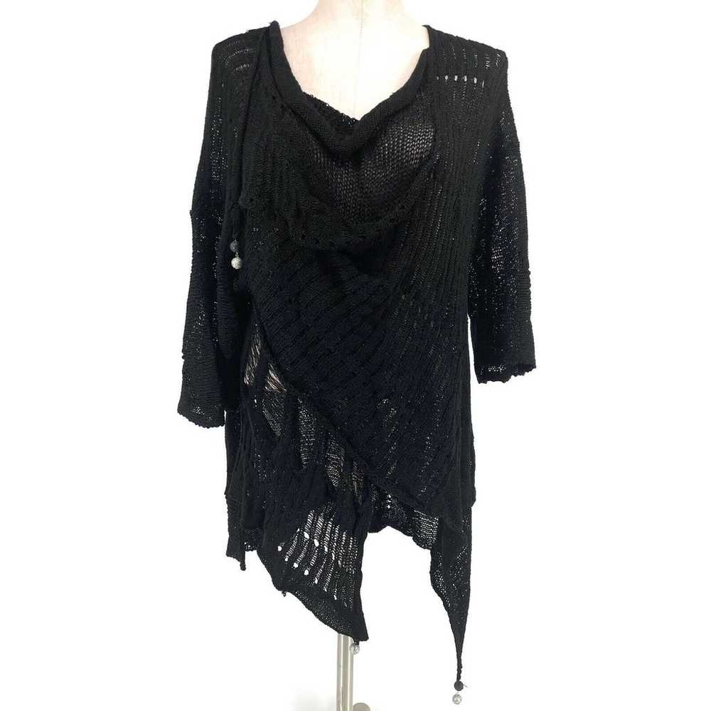 Roni Rabl Open Knit Black Top Asymmetric Hem 3/4 … - image 1