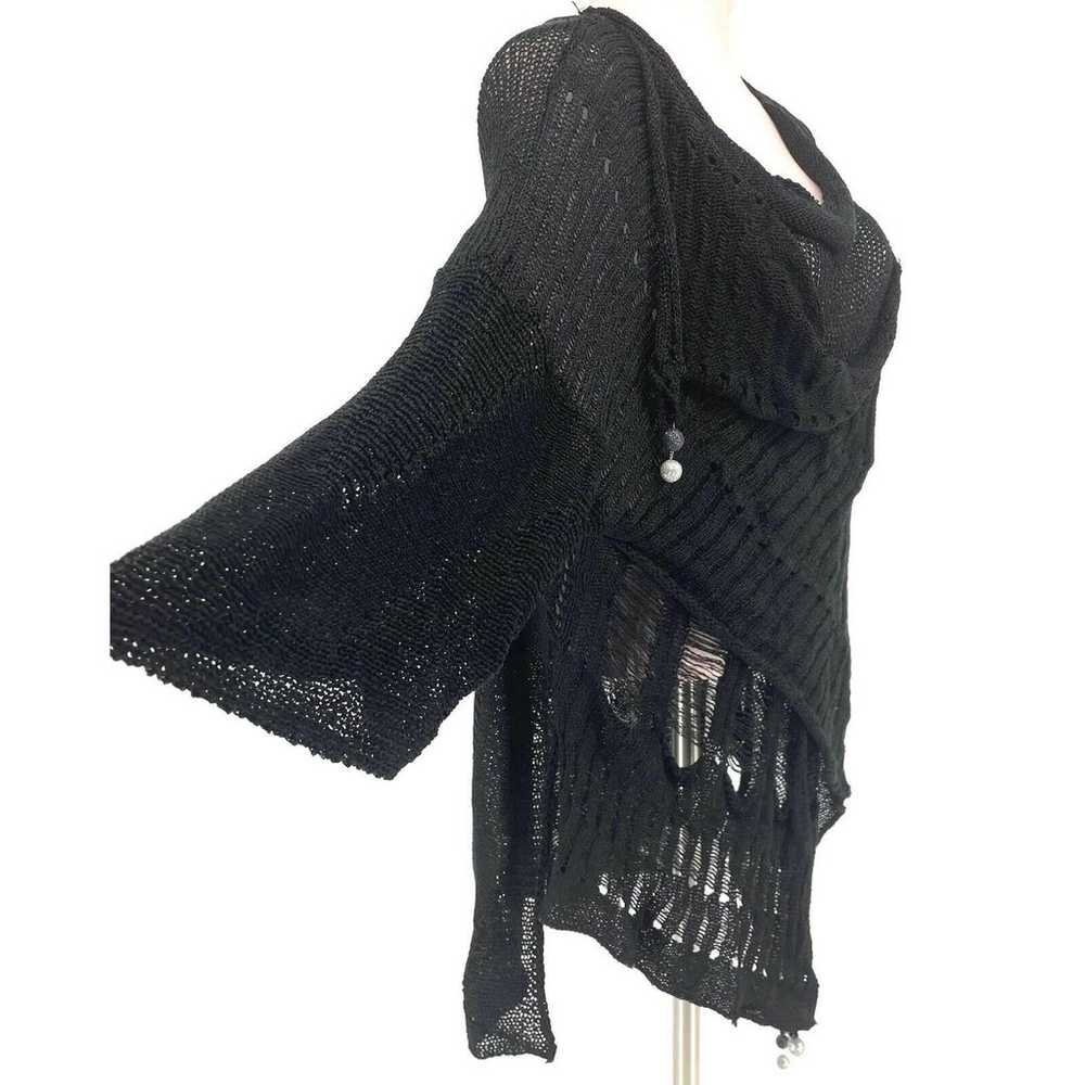 Roni Rabl Open Knit Black Top Asymmetric Hem 3/4 … - image 3