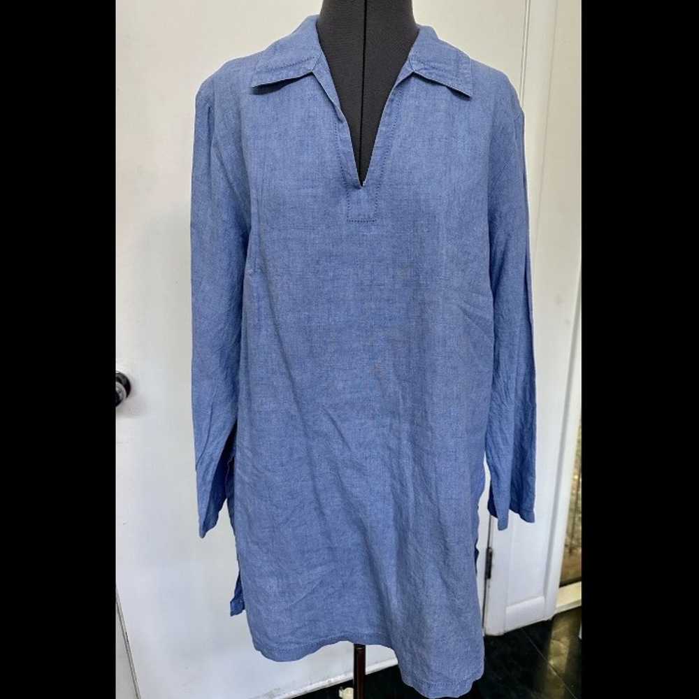 KATE HILL CASUAL LADIES BLUE LINEN TUNIC TOP CAPR… - image 2