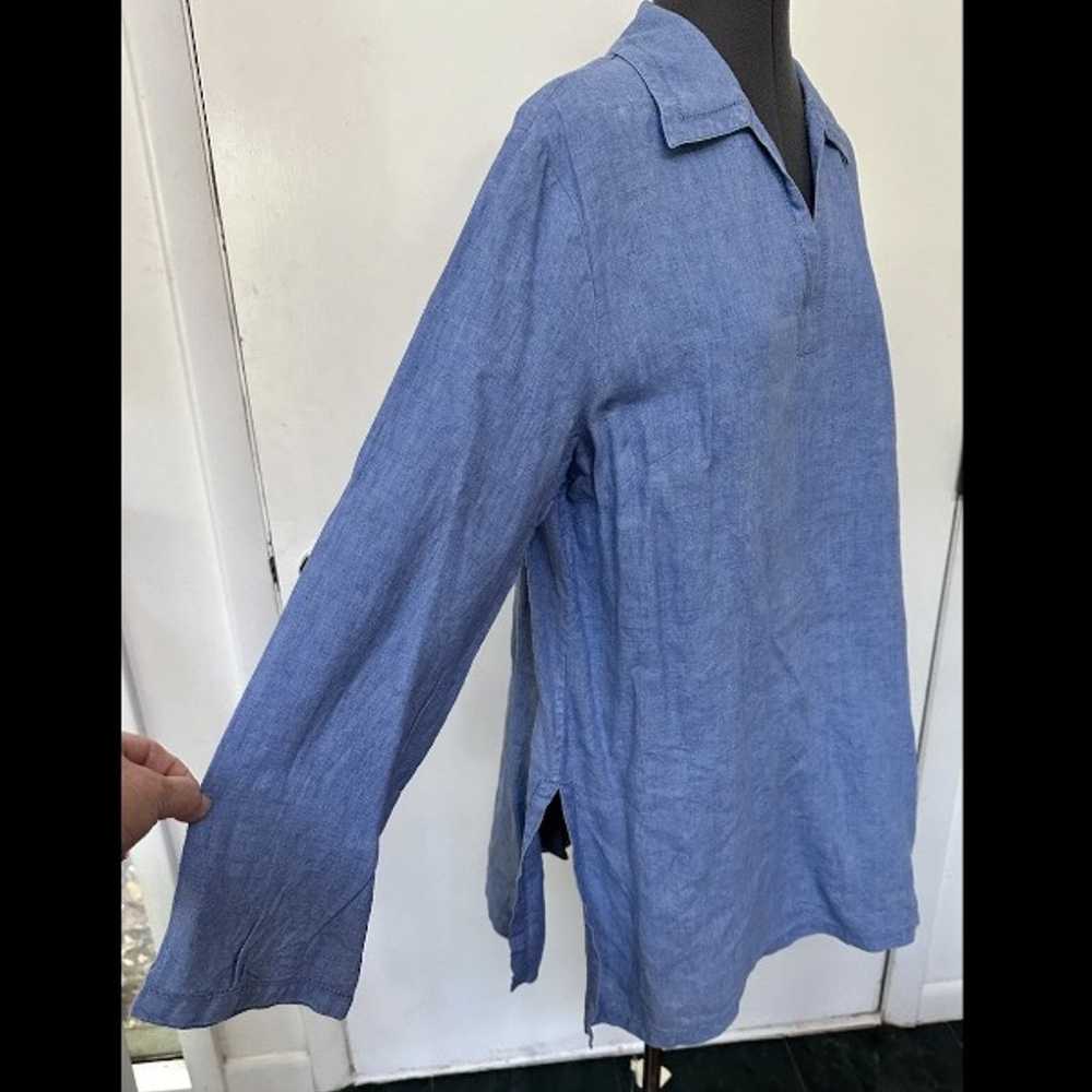 KATE HILL CASUAL LADIES BLUE LINEN TUNIC TOP CAPR… - image 4