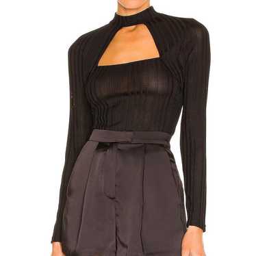 BCBGeneration Black Ribbed Cutout Top S