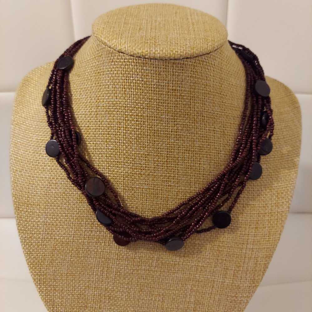 Vintage Vintage NY Brown and Black Beaded 16" Nec… - image 1