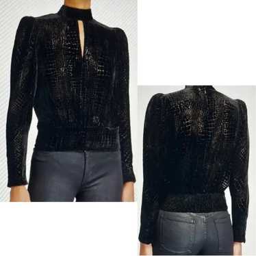 Frame Puff Sleeve Velvet Burnout Reptile Pattern … - image 1