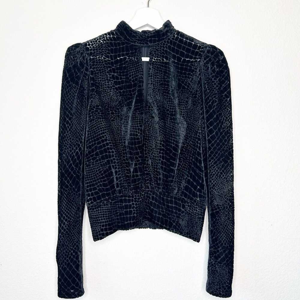 Frame Puff Sleeve Velvet Burnout Reptile Pattern … - image 2