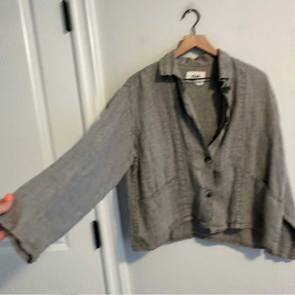Flax Gray Linen Button Front Top Chore Jacket Sma… - image 9