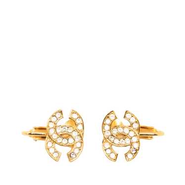 Gold Chanel CC Rhinestone Clip on Earrings