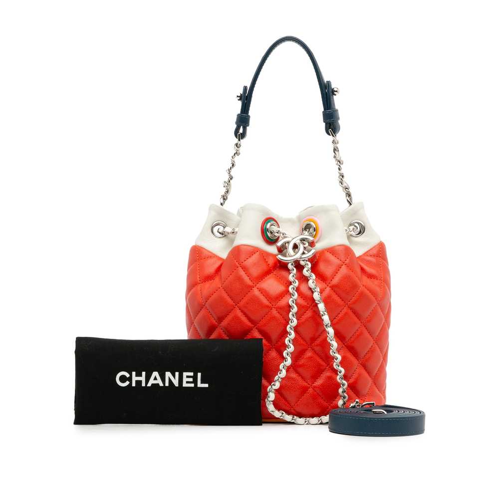 Red Chanel Quilted Lambskin Cuba Drawstring Bucket - image 10