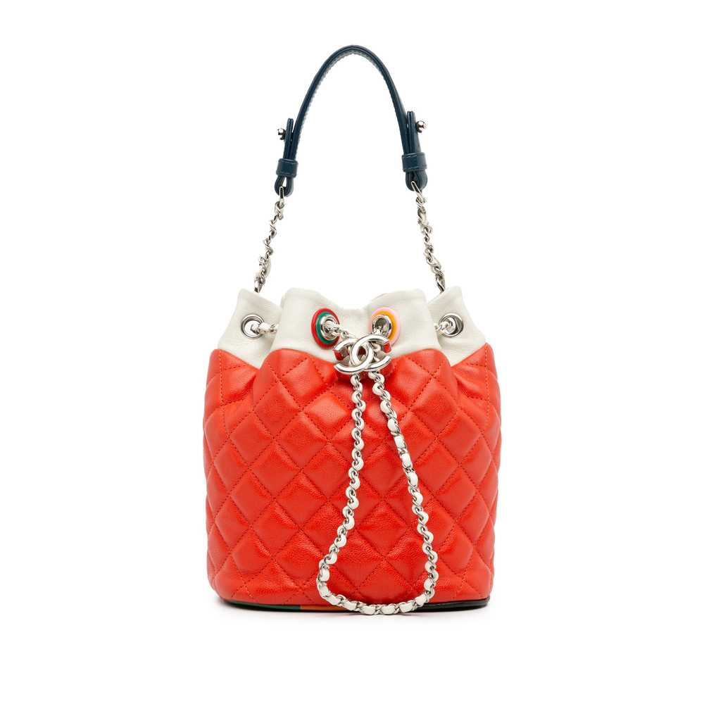 Red Chanel Quilted Lambskin Cuba Drawstring Bucket - image 1