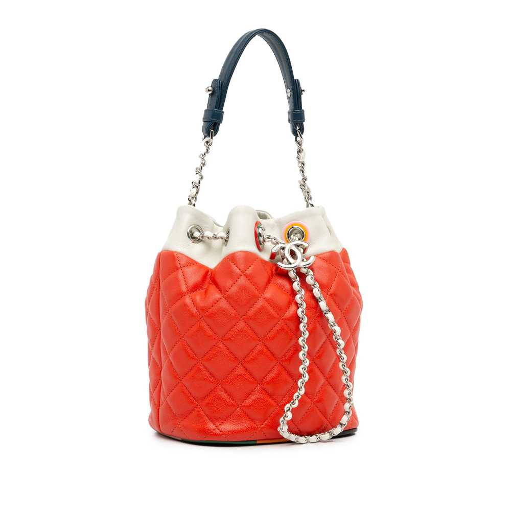 Red Chanel Quilted Lambskin Cuba Drawstring Bucket - image 2