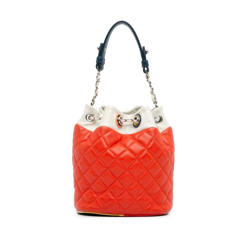 Red Chanel Quilted Lambskin Cuba Drawstring Bucket - image 4