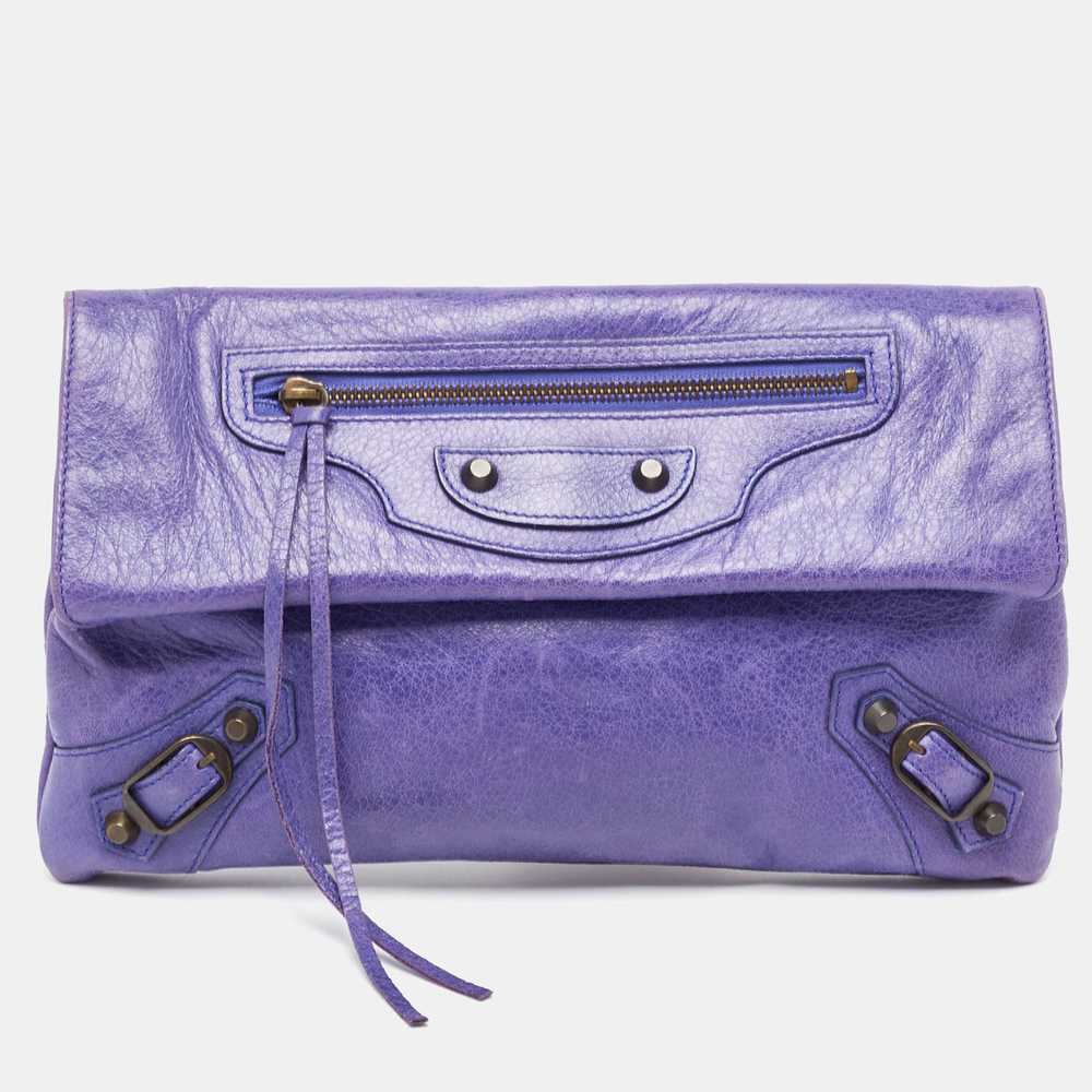 BALENCIAGA Purple Leather RH Envelope Clutch - image 1