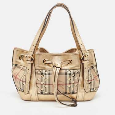 BURBERRY Gold/Beige Haymarket Check Laser Cut Coa… - image 1