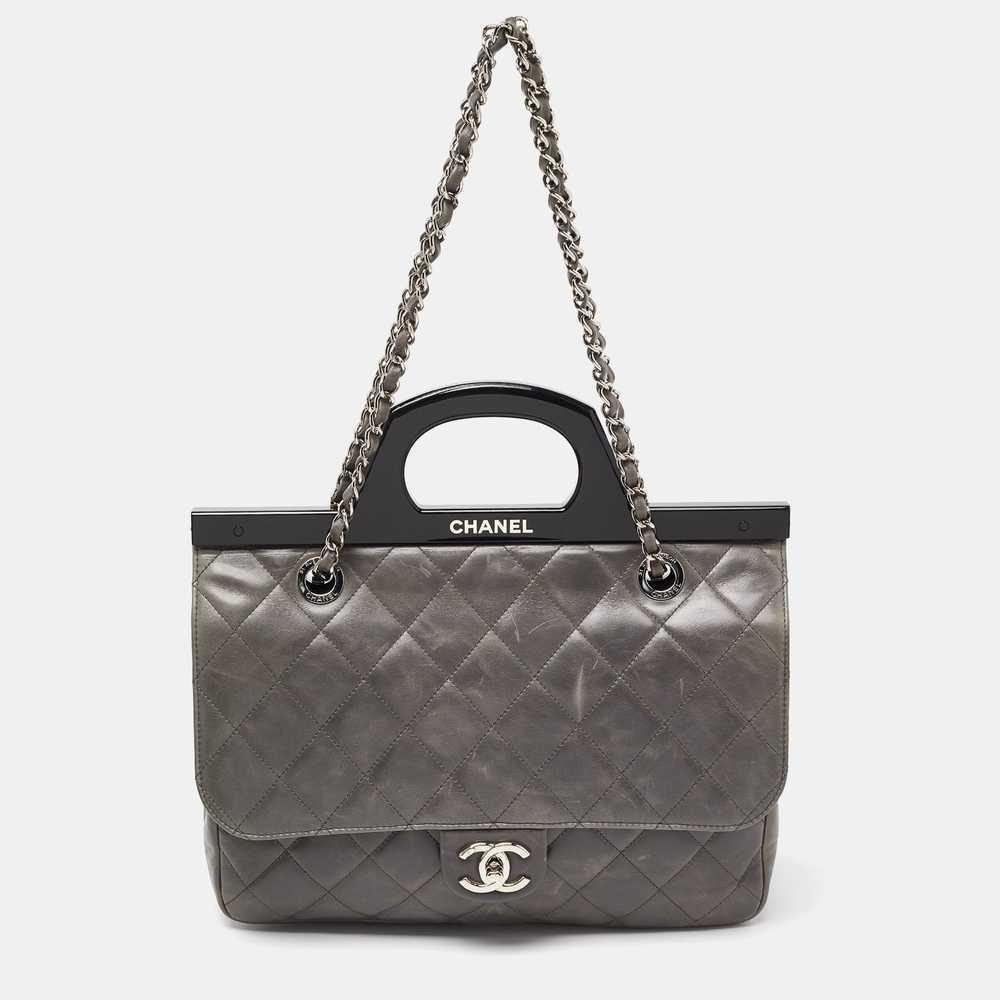 CHANEL Grey Quilted Glazed Leather Small CC Deliv… - image 1