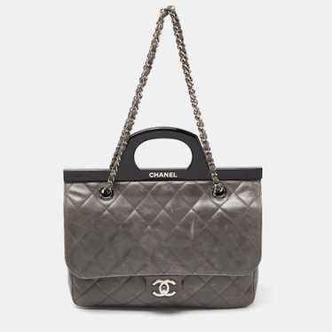 CHANEL Grey Quilted Glazed Leather Small CC Deliv… - image 1