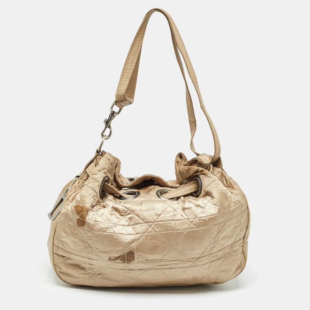 DIOR Beige Cannage Nylon and Leather Drawstring B… - image 1