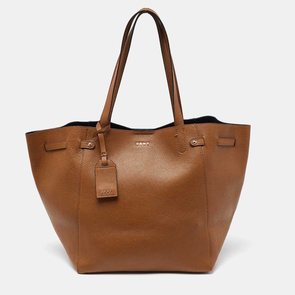 DKNY Brown Leather Shopper Tote - image 1