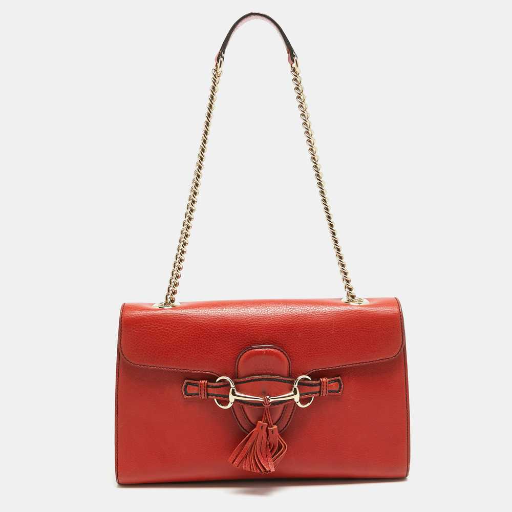 GUCCI Coral Red Leather Medium Emily Shoulder Bag - image 1