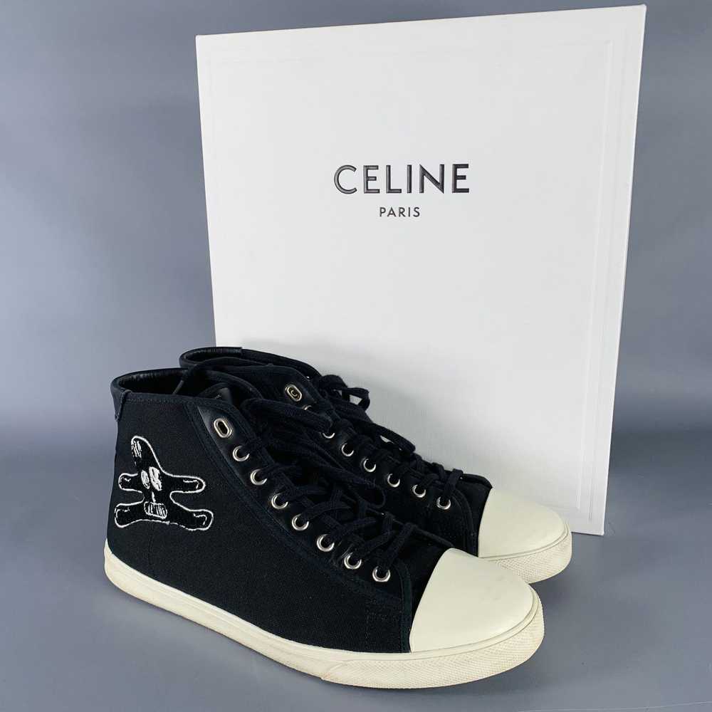 Celine Black White Applique Canvas High Top Sneak… - image 9