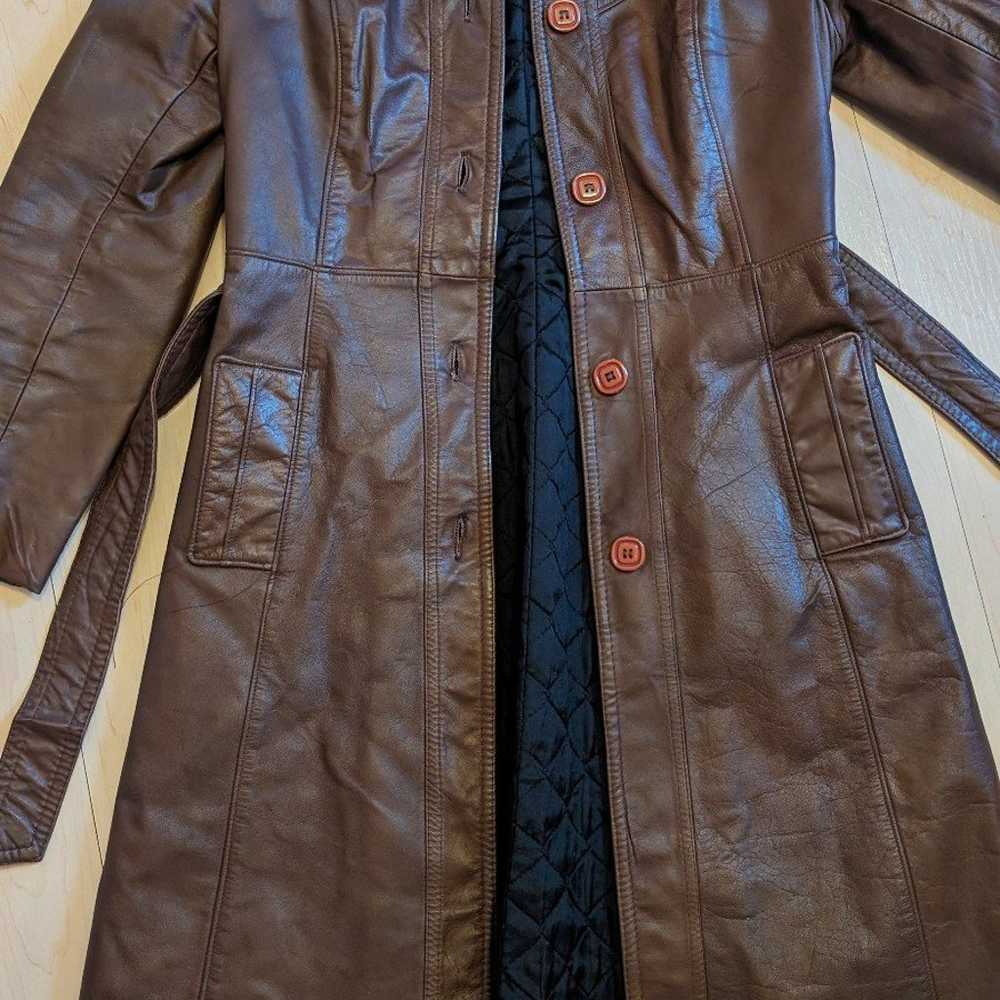 Brown leather vintage coat - image 5