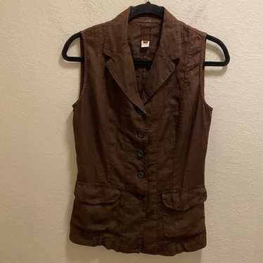 120%Lino Brown Linen Button Front Vest Size 42 (S)