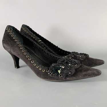 Prada Black Suede Beaded Embellishment Heels Pumps - image 1