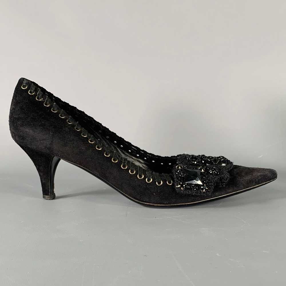 Prada Black Suede Beaded Embellishment Heels Pumps - image 2