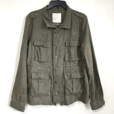 Free People 100% Linen Olive Green Pockets zip up… - image 1