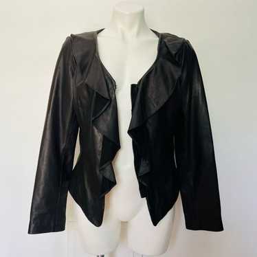 Kenneth Cole 100% Leather Ruffle Moto Jacket - image 1