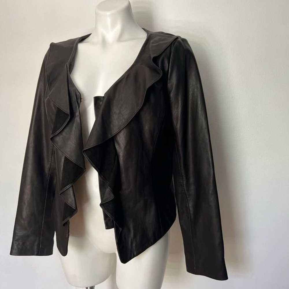 Kenneth Cole 100% Leather Ruffle Moto Jacket - image 5