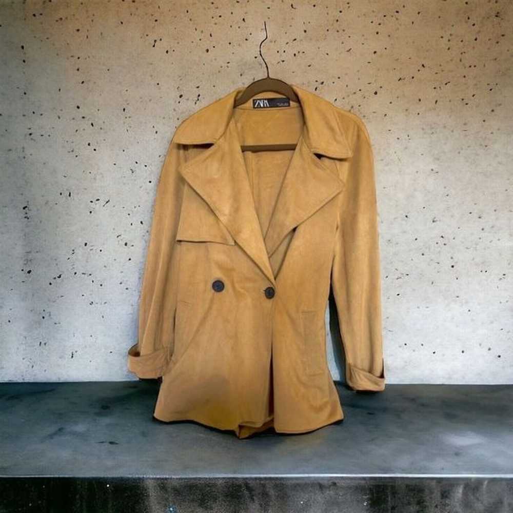 Zara Faux Suede Trench Coat Size Large - image 2