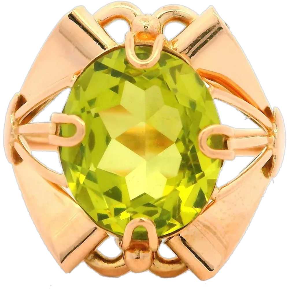 Vintage Retro 14k Rosy Yellow Gold Green Stone Op… - image 1