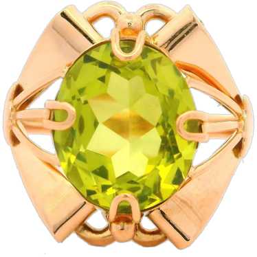 Vintage Retro 14k Rosy Yellow Gold Green Stone Op… - image 1