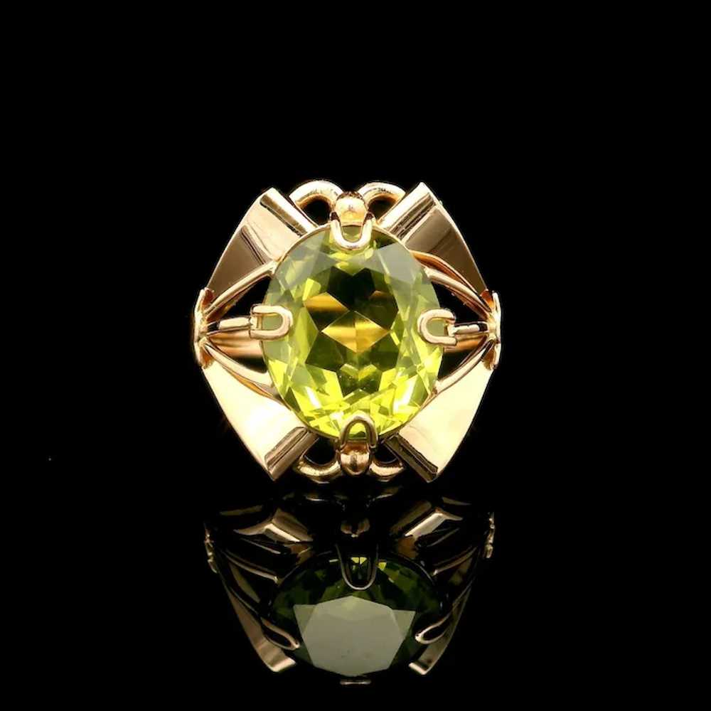 Vintage Retro 14k Rosy Yellow Gold Green Stone Op… - image 2