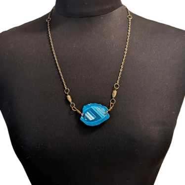 Blue Banded Agate Pendant Necklace