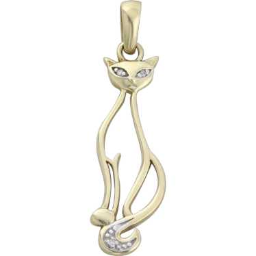 Pendant Only 10k Yellow Gold Cat With Diamond Eye… - image 1