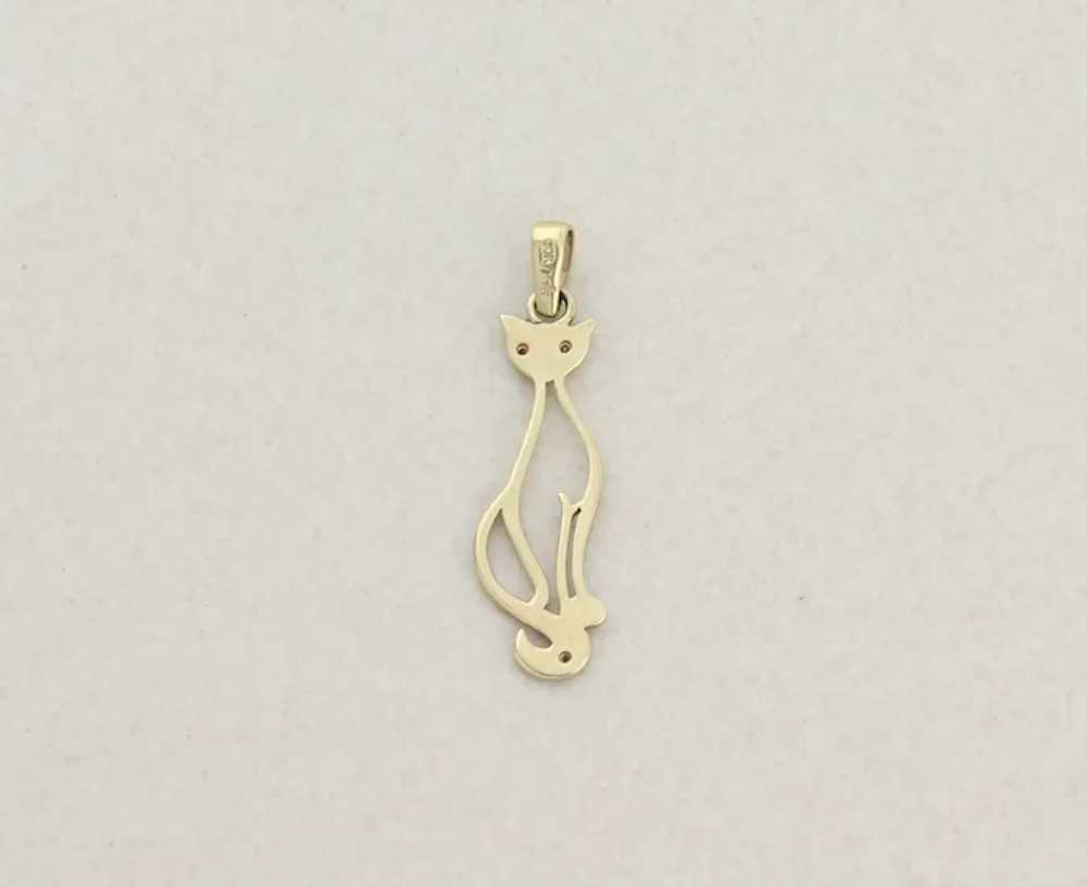 Pendant Only 10k Yellow Gold Cat With Diamond Eye… - image 2