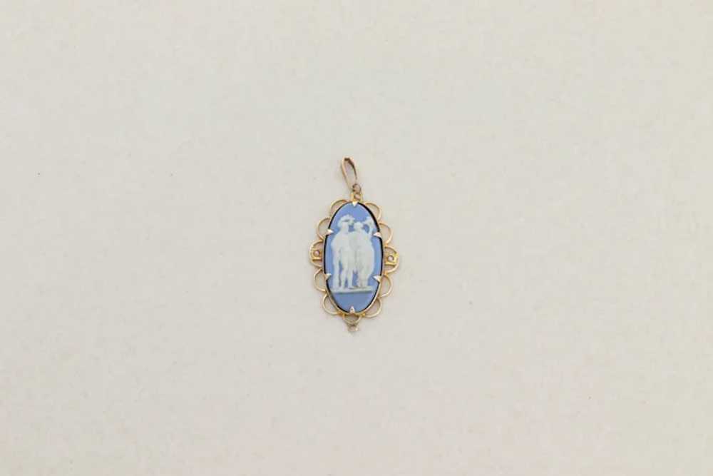 Pendant Only 10k Yellow Gold Blue Cameo Wedgewood… - image 5