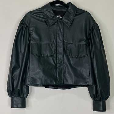 Zara Cropped Vegan Faux Leather Jacket Women's Si… - image 1