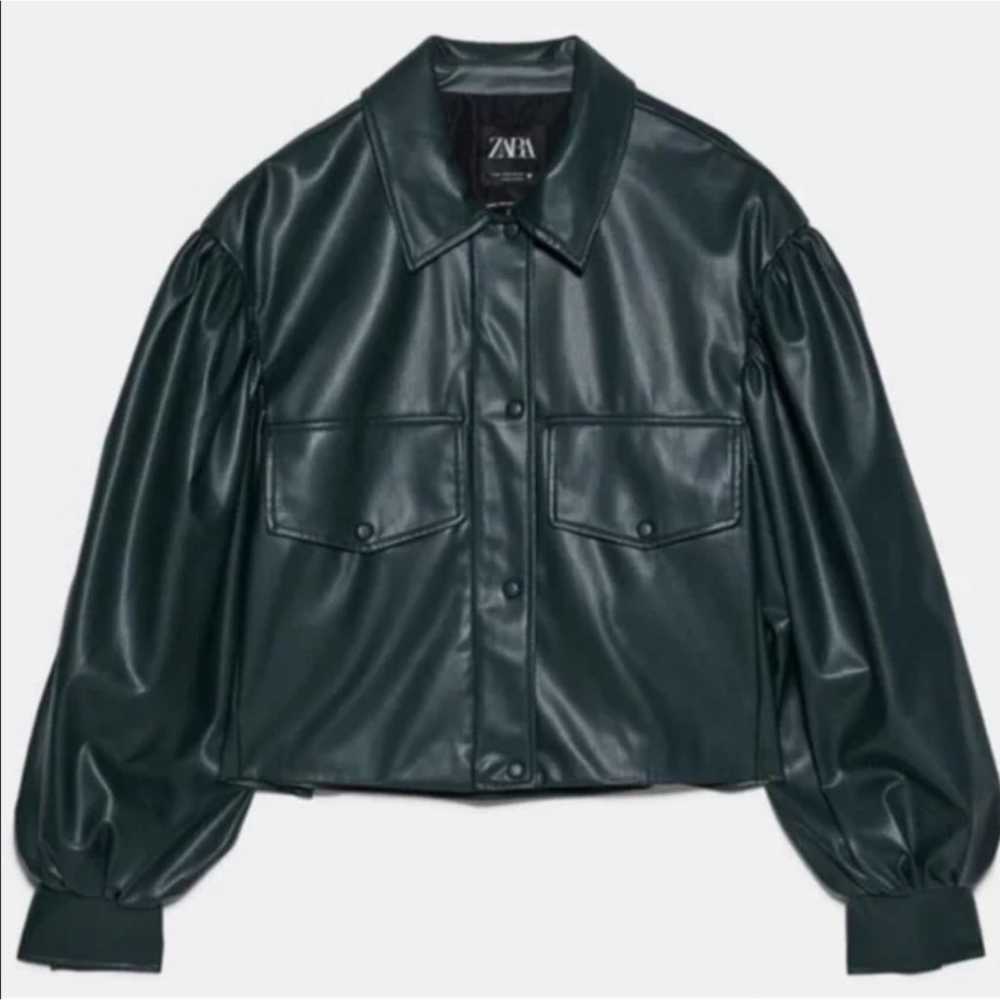 Zara Cropped Vegan Faux Leather Jacket Women's Si… - image 9