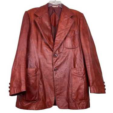Vintage Red Leather Structured Fall Blazer Jacket - image 1