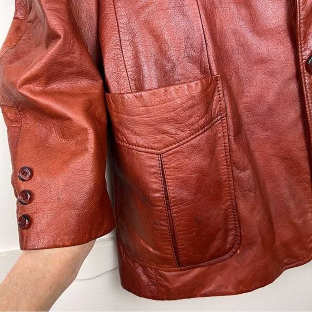 Vintage Red Leather Structured Fall Blazer Jacket - image 3